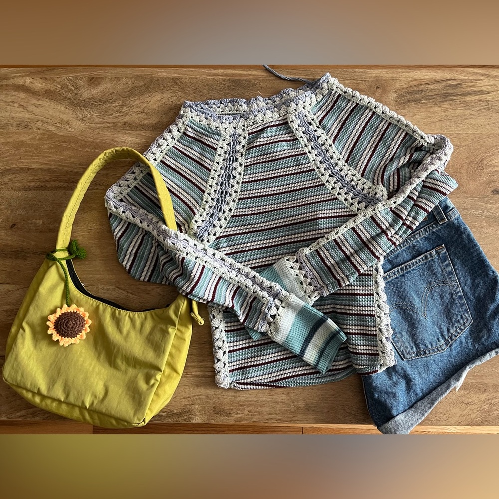 Free People Multicolor Striped Crochet Sweater